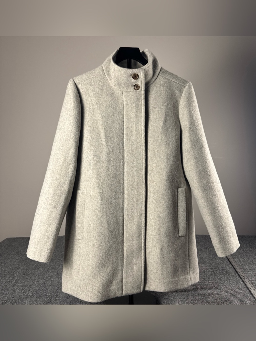 J. Crew Factory Wool Blend City Coat Button Neck in Light Grey Size 12 Classic